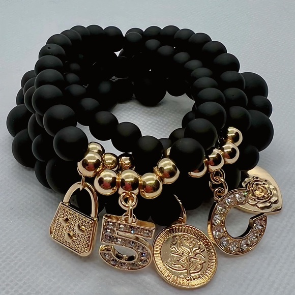 LAST 1! Fashion Jewelry Black 5 PC Multi-color Fashion Beaded Bracelets Set - Picture 6 of 6